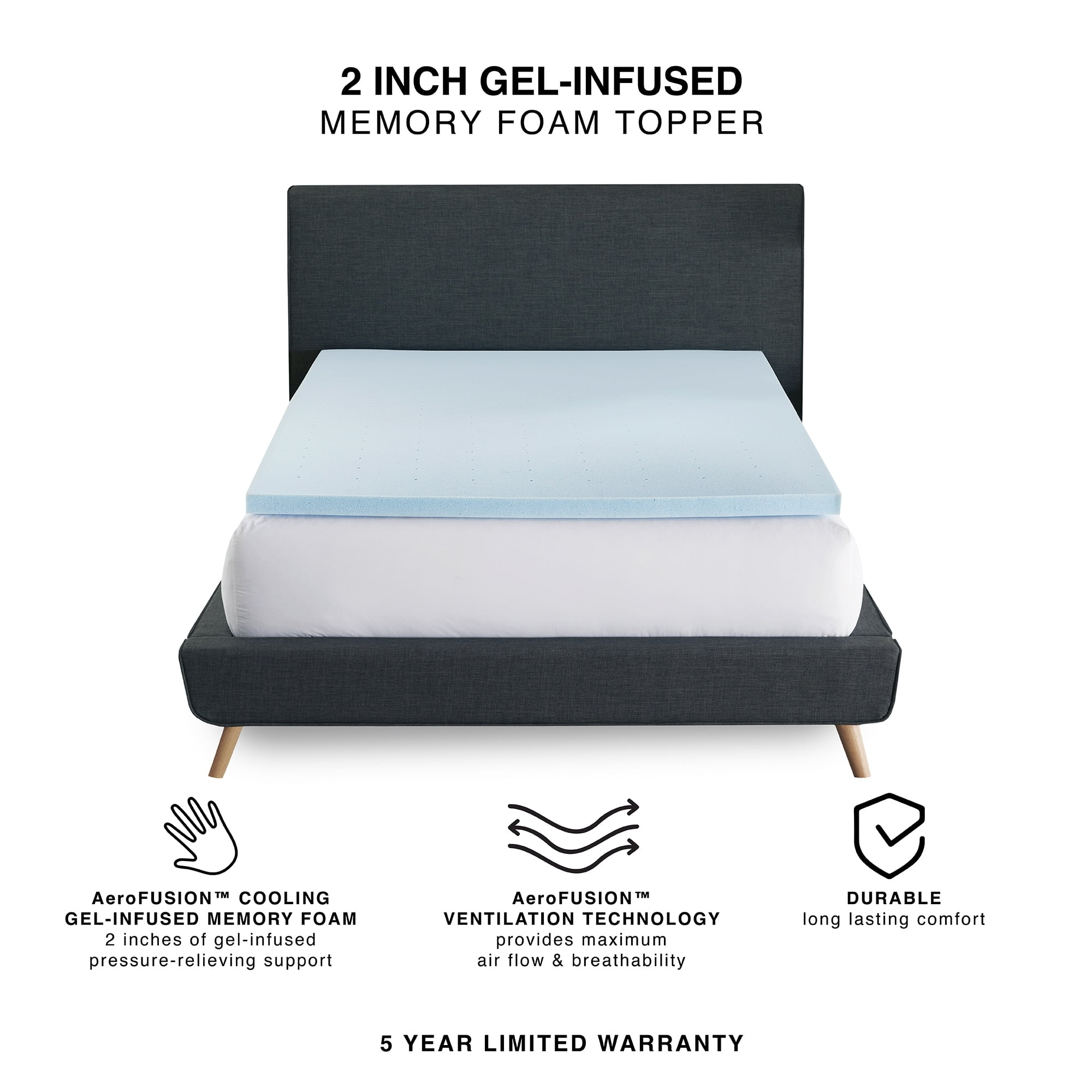 2" Blue Gel-Infused Memory Foam Full Mattress Topper