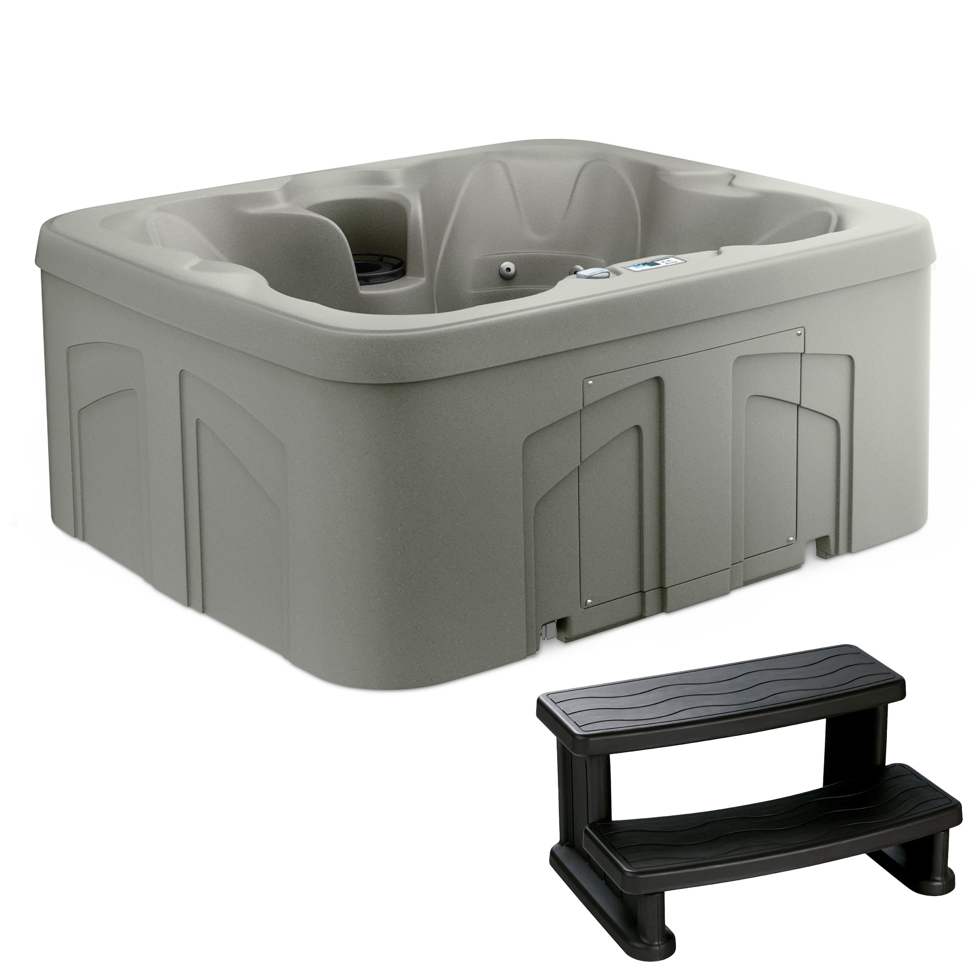 LifeSmart 4-Person 13-Jet Plug & Play Square Hot Tub with Thermal Cover and Steps, Taupe