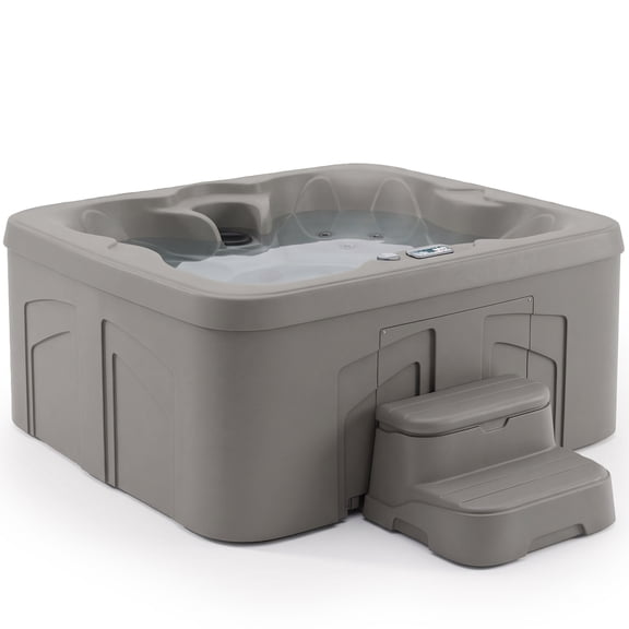 LifeSmart 4 Person Square Hot Tub Spa with Black Cover & Molded Spa Step, Taupe