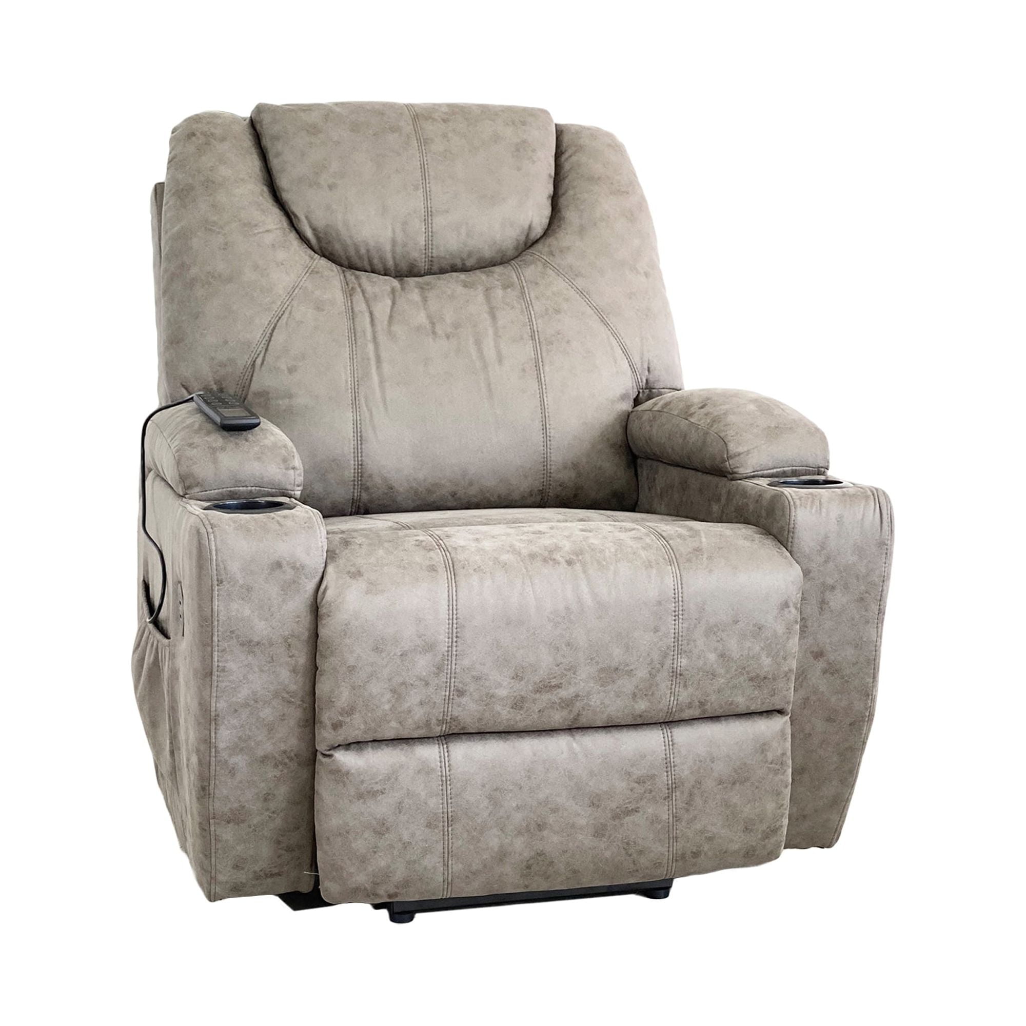 LifeSmart Power Lift Recline Massage Chair w Heating Cup Holders Grey