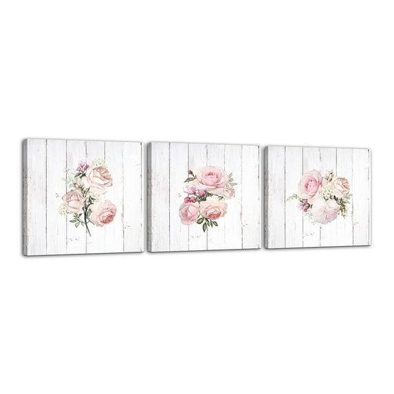 LifeSong Milestones 12x12 3pc Floral Canvas Set Canvas Wall Art (White)