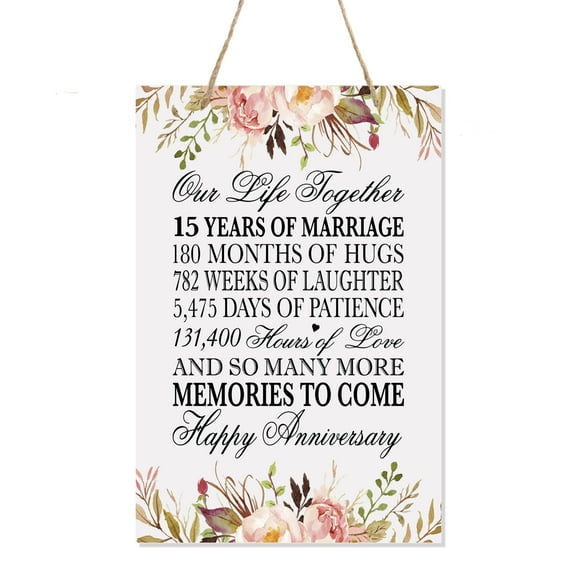LifeSong Milestones 15th Wedding Anniversary Floral Hanging Signs Decor 8x12