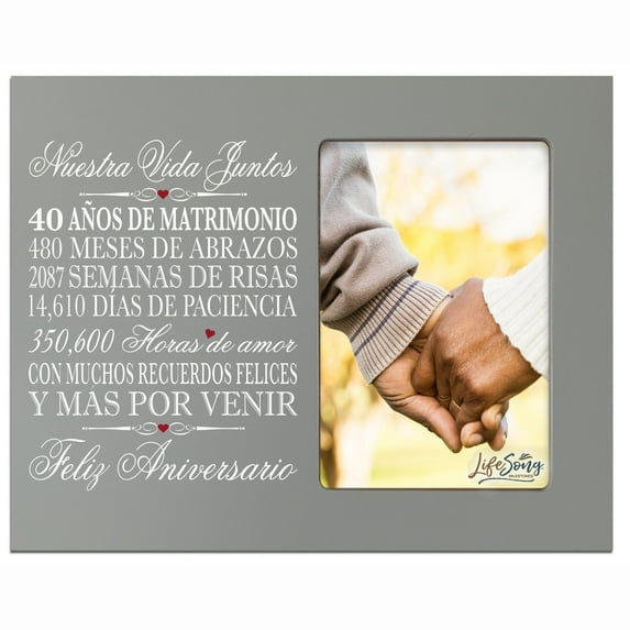 LifeSong Milestones 40th Anniversary Spanish Tabletop Picture Frame Holds 4x6 Photo (Grey)