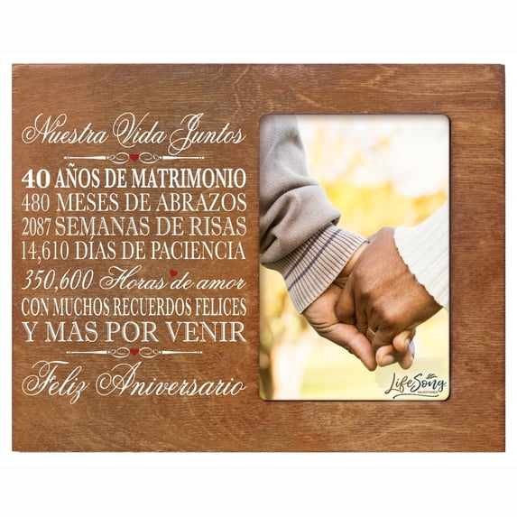 LifeSong Milestones 40th Anniversary Spanish Tabletop Picture Frame Holds 4x6 Photo (Walnut)