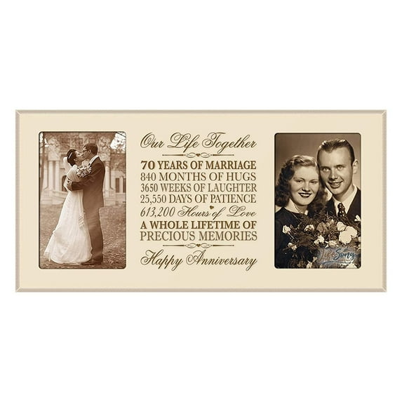 LifeSong Milestones 70th Wedding Anniversary Tabletop Picture Frame Gift Holds 2 4x6 Photos