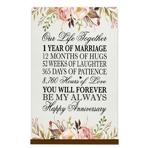 LifeSong Milestones 8x12 Floral 1st Anniversary Sign with Base 1 Year of Marriage