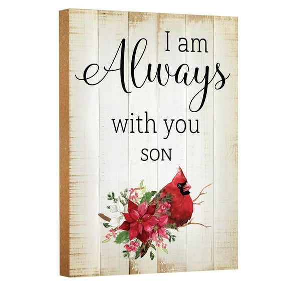 LifeSong Milestones "Always With You Son" Cardinal with Poinsettia Tabletop Sign Christmas Holiday Decor