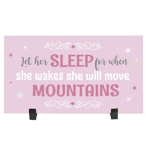 LifeSong Milestones Baptism Girls Nursery Blessing Sign Decor Wall Plaque 8.5x16 - Let Him Sleep (Pink)
