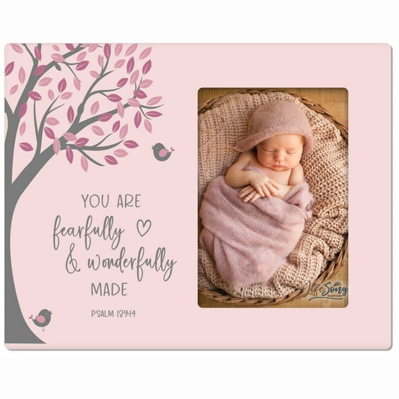 LifeSong Milestones Baptism Tabletop Picture Frame Holds 4x6 Photo for Girls Bedroom Decor - Strong & Courageous