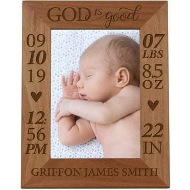 LifeSong Milestones Customized Engraved Vertical Picture Frame for Baby Boy - God is good