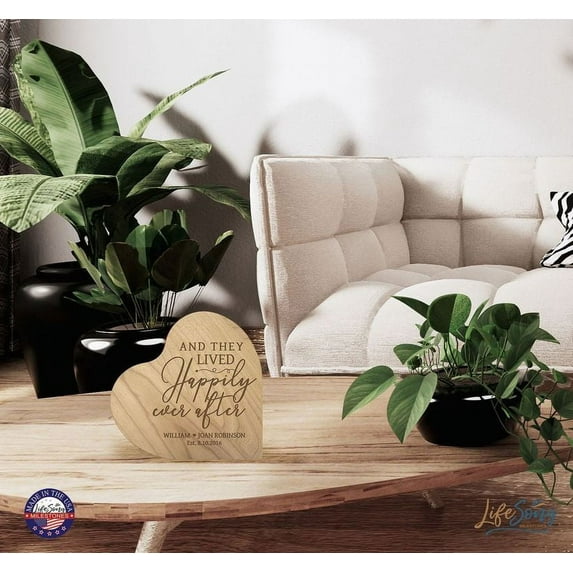 LifeSong Milestones Engraved Wooden Heart Block_And They Lived Happily