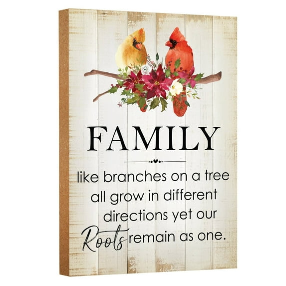 LifeSong Milestones "Family Like Branches" Cardinal with Poinsettia Tabletop Sign Christmas Holiday Decor
