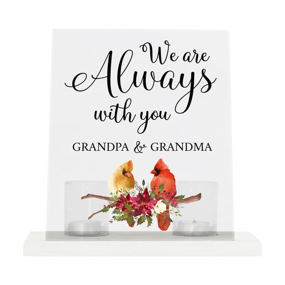 LifeSong Milestones "Grandpa & Grandma" Cardinal with Poinsettia Acrylic Tea Light Holder Christmas Centerpiece for Table