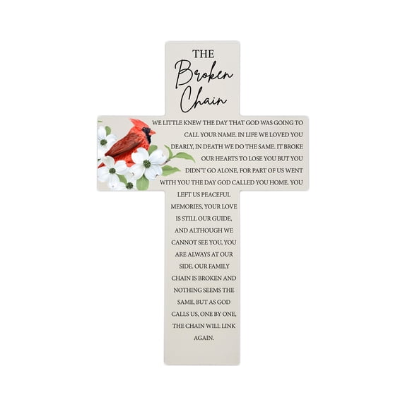 LifeSong Milestones Memorial Cardinal Wall Cross for Loss of Loved One 14x9.5 - The Broken Chain