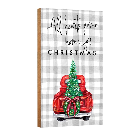 LifeSong Milestones "Red Car All Hearts Come" Wood Christmas Wall Art Decor for Home