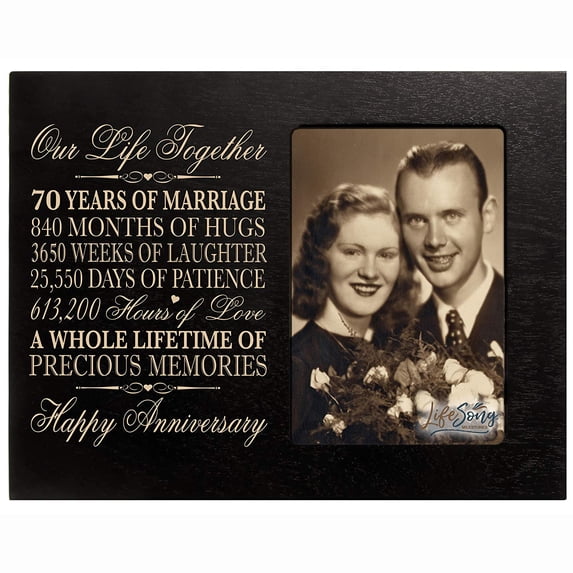 LifeSong Milestones Wood 70th Anniversary Tabletop Picture Frame Holds 4x6 Photo Gift Ideas