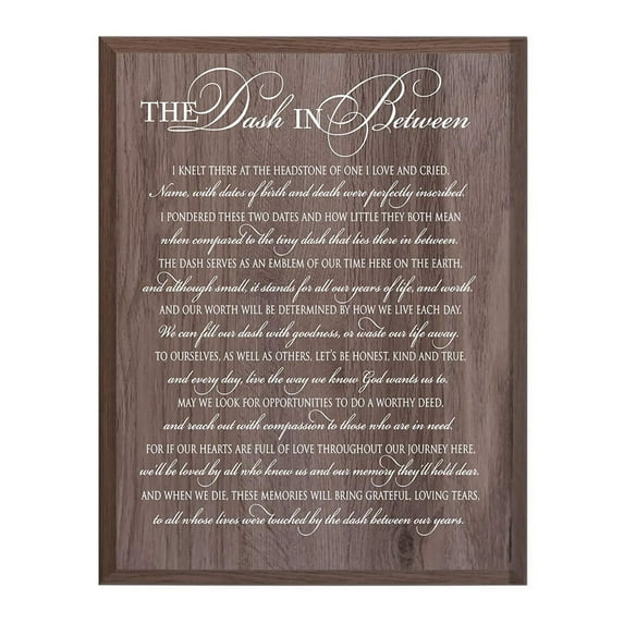 LifeSong Milestones Wood Memorial Brown Hanging Wall Plaque Sympathy Gifts Idea - Dash in Between