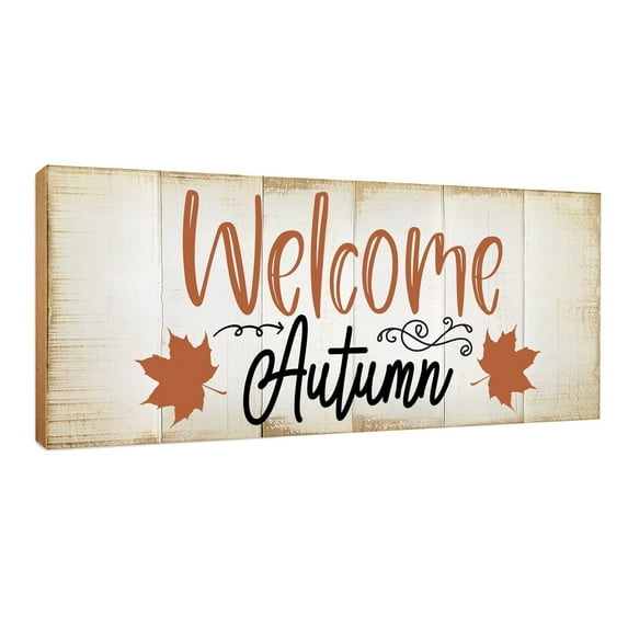 LifeSong Milestones Wooden Autumn Decor, Tabletop Fall Decorations for Home - Welcome Autumn