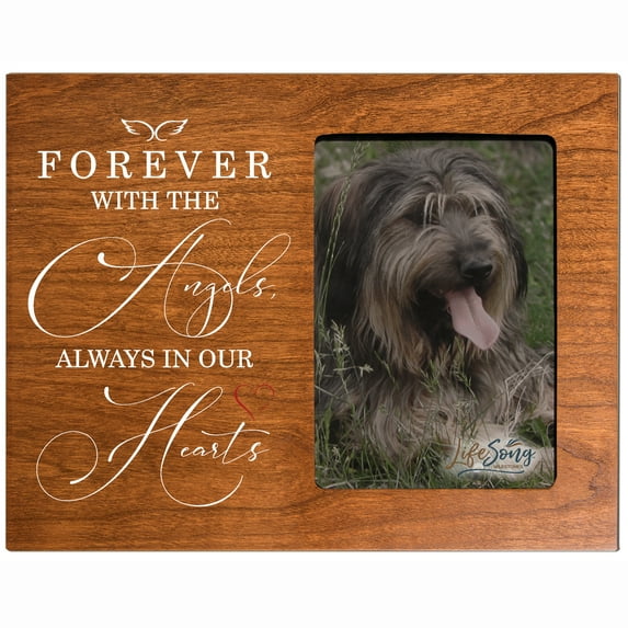 LifeSong Milestones Wooden Memorial 8x10 Vertical Picture Frame for Pet Dogs holds 4x6 photo - (Forever with the angels) (Cherry)