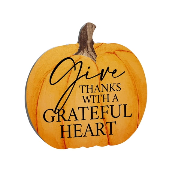 LifeSong Milestones Wooden Tabletop Pumpkin Decorations - Give Thanks