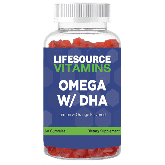 LifeSource Omega Gummies for Heart, Brain, and Skin Health - Plant-Based, DHA - 60 Veg Gummies