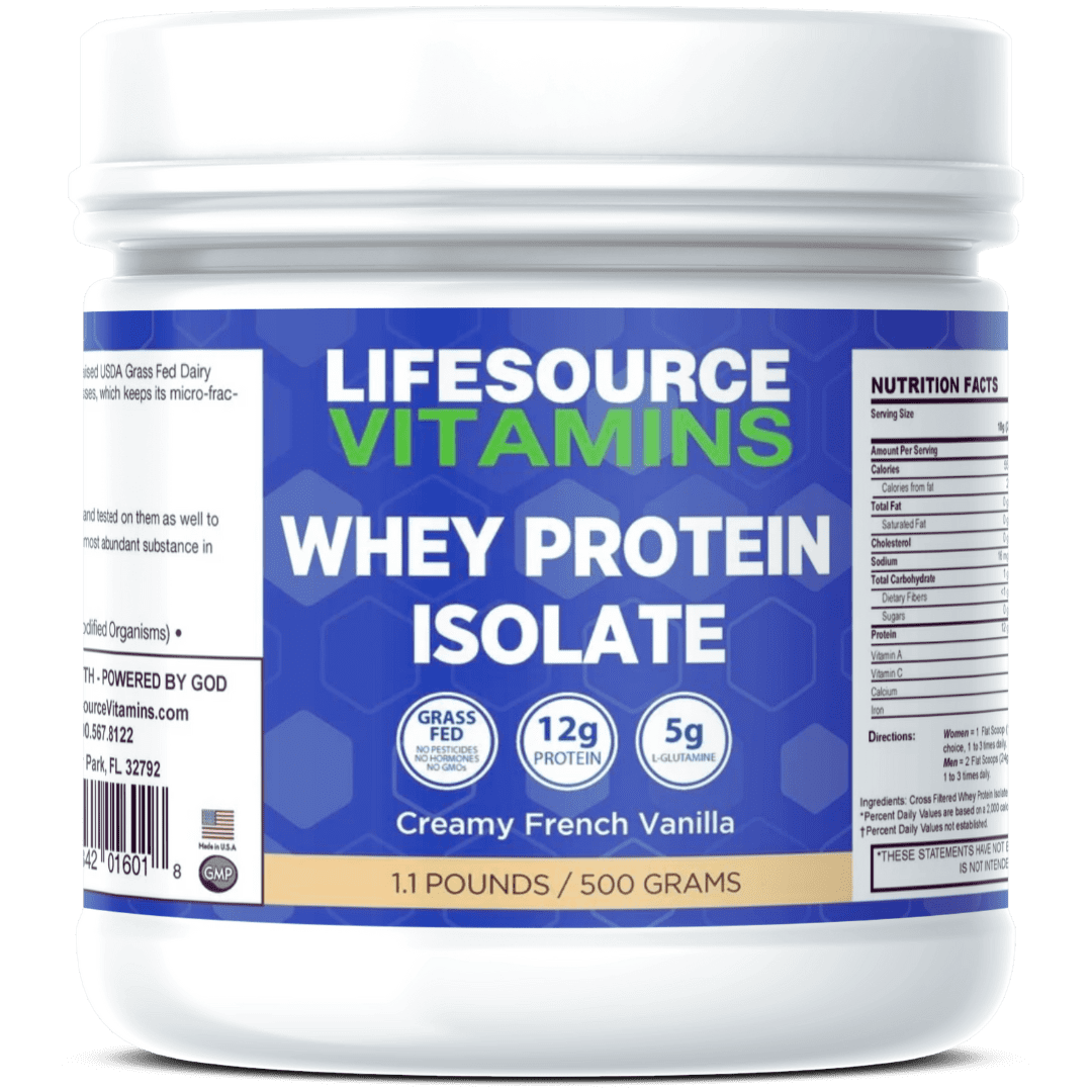 LifeSource Vitamins 1.1 lbs Grass Fed Whey Protein Isolate - Creamy French Vanilla w/Stevia
