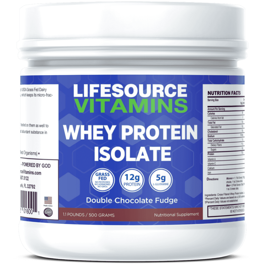 LifeSource Vitamins 1.1 lbs Grass Fed Whey Protein Isolate - Double Chocolate Fudge w/Stevia