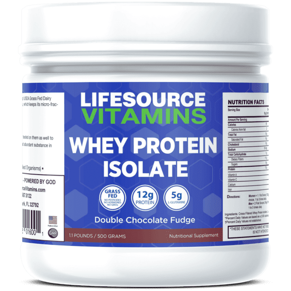 LifeSource Vitamins 1.1 lbs Grass Fed Whey Protein Isolate - Double Chocolate Fudge w/Stevia