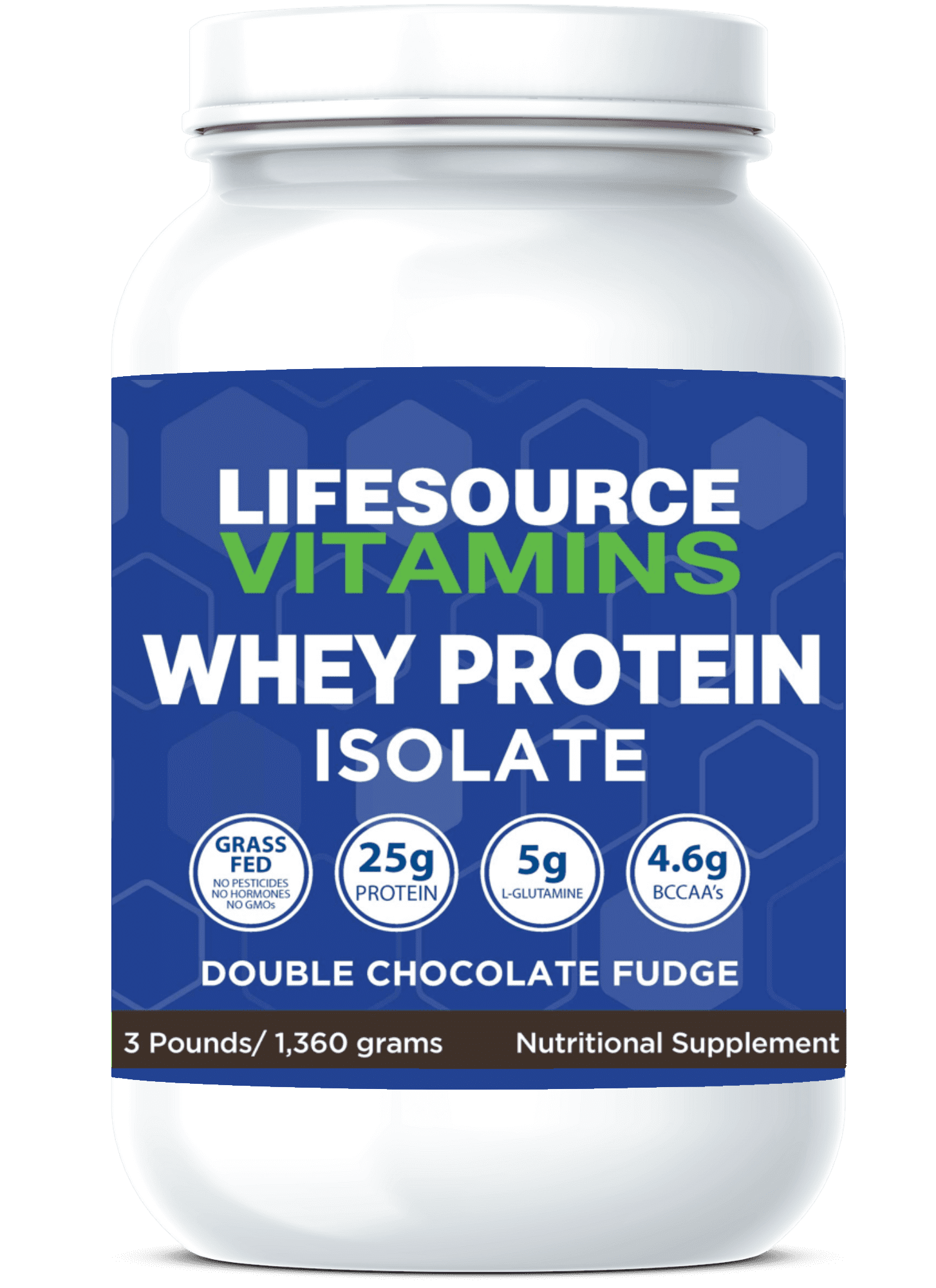 LifeSource Vitamins-US Cows Grass-Fed Whey Protein Isolate-Double Chocolate Fudge w/Stevia 3 lbs