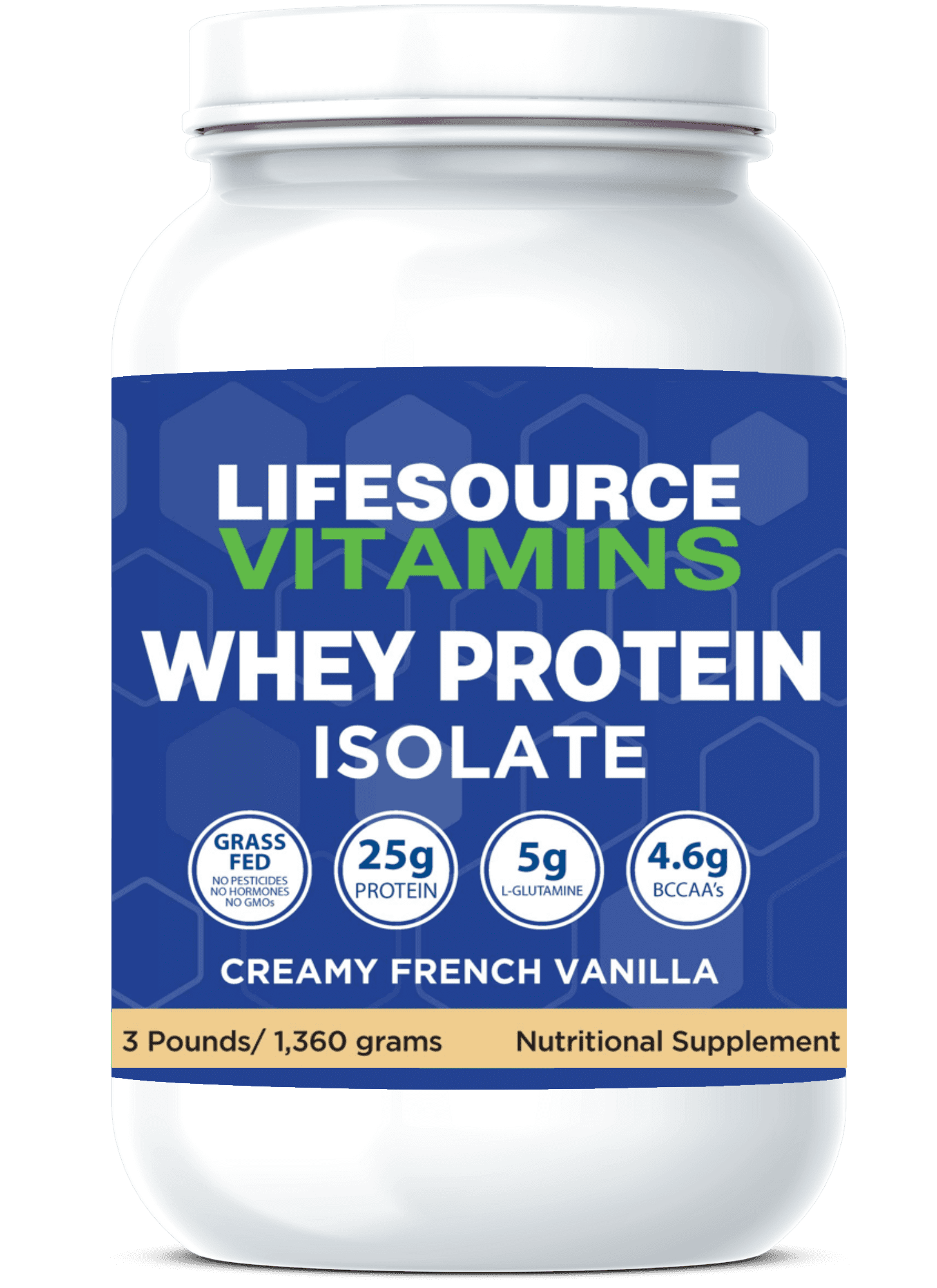 LifeSource Vitamins 3lb Grass Fed Whey Protein Isolate -Creamy French Vanilla w/ Stevia