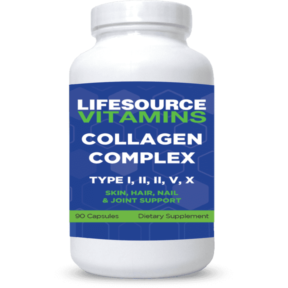 LifeSource Vitamins Collagen Complex - Type I, II, III, V, X - 90 Capsules (30 Day Supply)