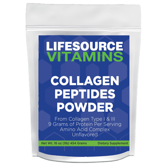 LifeSource Vitamins Collagen Peptides Powder Hair, Skin, Nail & Joint Health, Collagen Type I & III, 45 Serving