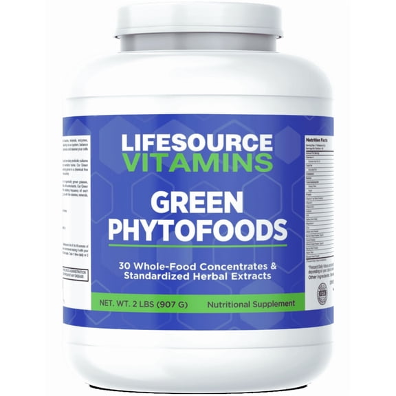 LifeSource Vitamins Green Phyto Foods Super Greens Powder - 2 lbs - 27 Veggies & 72 Minerals - Energy & Immune Support