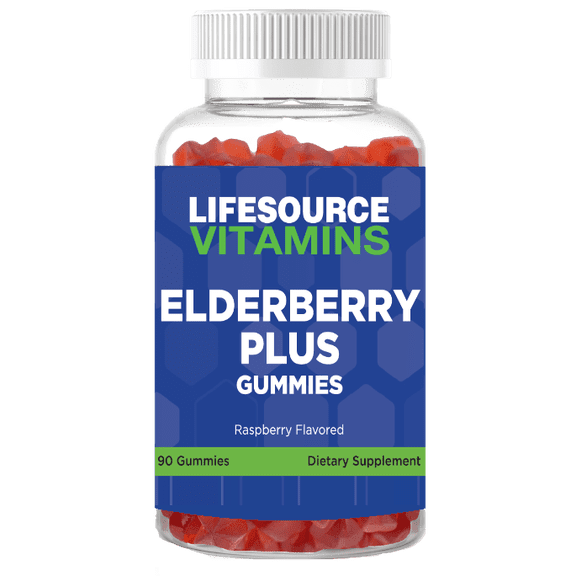 LifeSource Vitamins Elderberry Plus Gummies for Immune Support with Vitamin C and Zinc, 90 Count