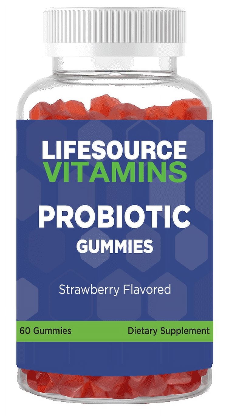 LifeSource Vitamins Probiotic Gummies for Men & Women of All Ages – 60 Organic Gummies - Pectin - Strawberry