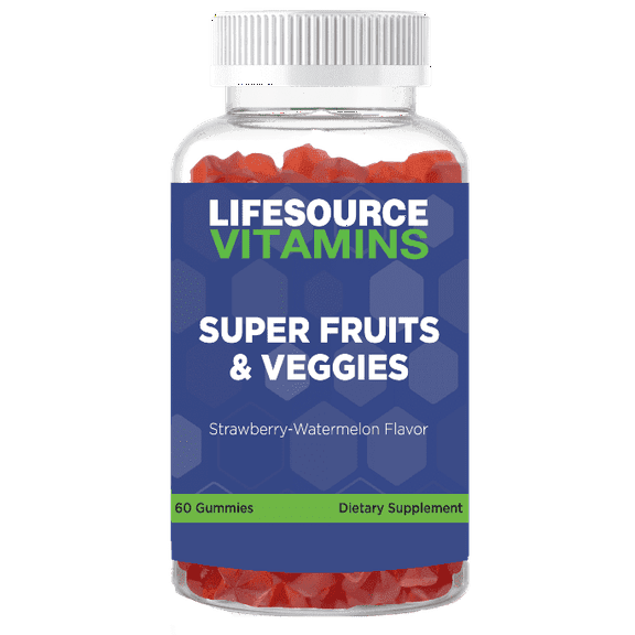 LifeSource Vitamins Super Fruits & Veggies Gummies - Tasty Strawberry-Watermelon Flavor for Adults & Kids - 60 Gummies