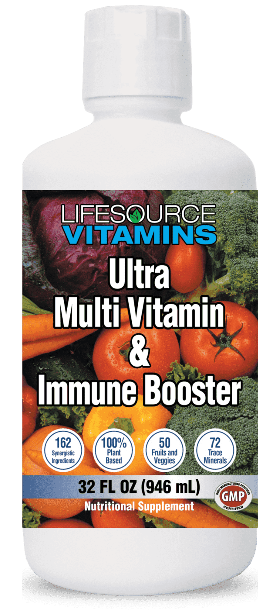 LifeSource Vitamins Ultra 162 Liquid Multivitamin & Immune Booster for Men & Women, Plant-Based, 32 fl oz.