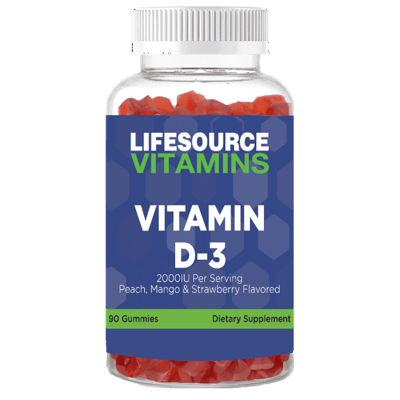 LifeSource Vitamins Vitamin D3 2000 IU Gummies Bone, Immune, and Muscle Support, 90 Gummies