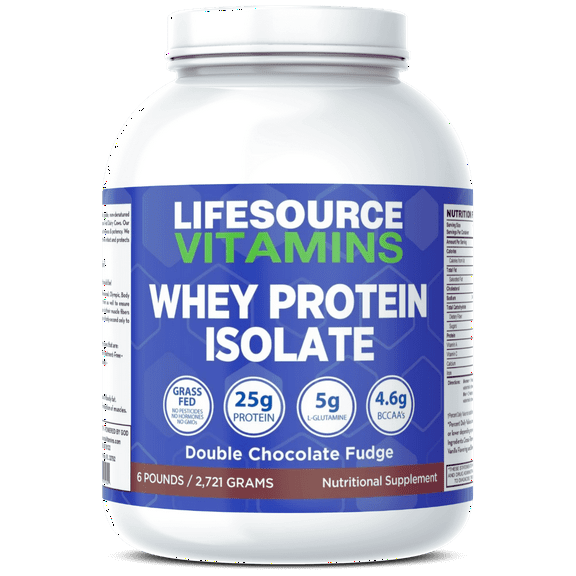 LifeSource Vitamins Whey Protein Isolate, US Dairy Cows Grass Fed Protein Powder, Double Chocolate Fudge, 6 lb