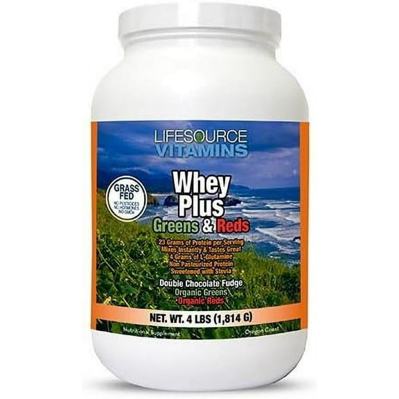 LifeSource Vitamins Whey Protein Plus Red & Greens Powder, Muscle Growth & Recovery, 4lb