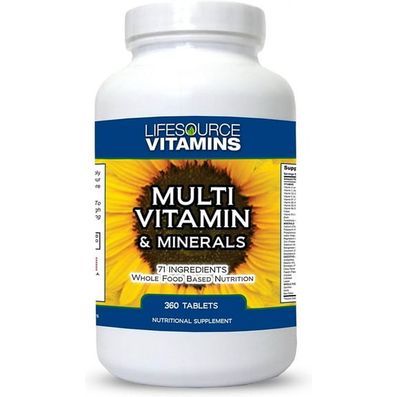 LifeSource Vitamins Whole Food Daily Multivitamin & Minerals with 71 All Natural Ingredients, Probiotics, Digestive Enzymes, 360 Tablets