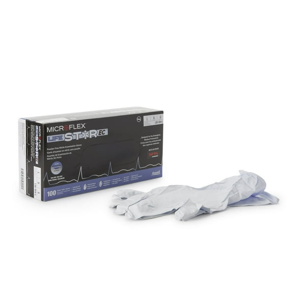 LifeStar EC Nitrile Extended Cuff Length Exam Glove, Large, White / Blue