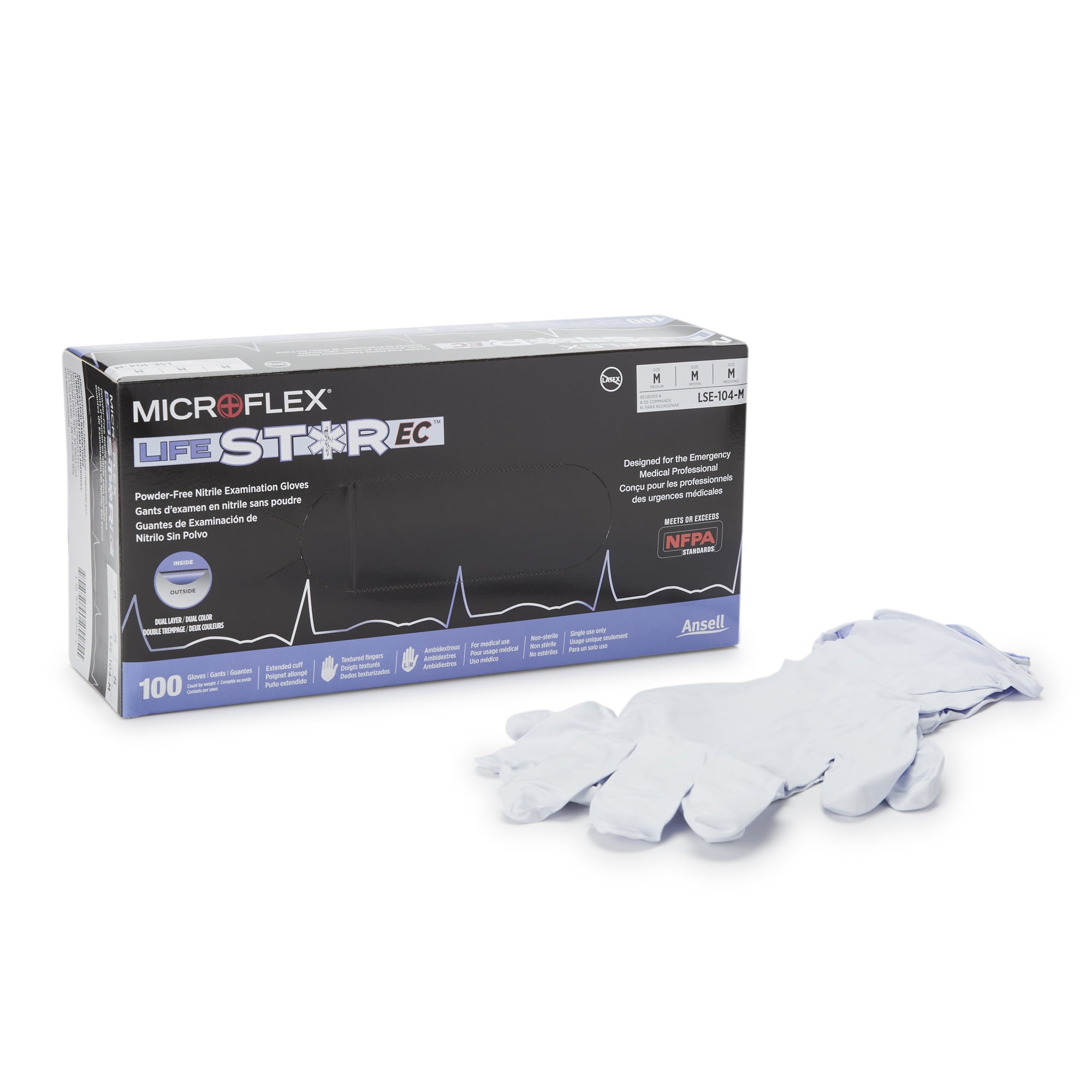 LifeStar EC Disposable Nitrile Exam Glove Extended Cuff Length MEDIUM LSE-104-M 100 per Box