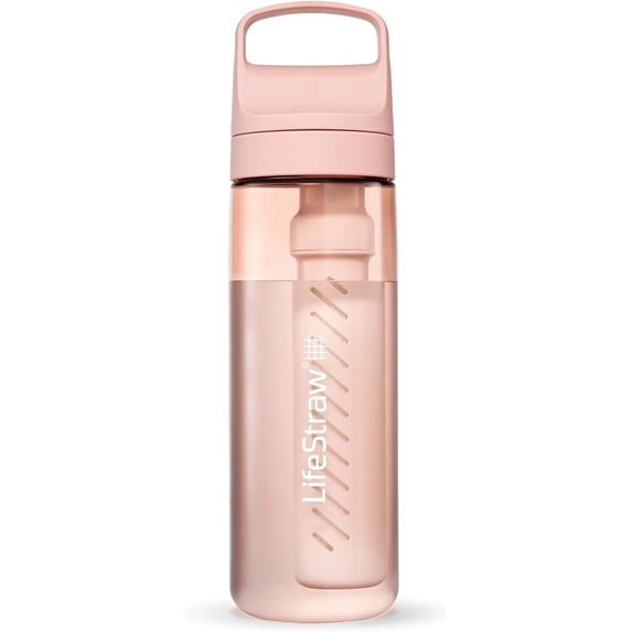 LifeStraw Go Series BPA-Free Water Filter Bottle for Travel and Everyday use, 22oz Cherry Blossom Pink