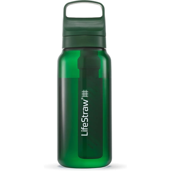 LifeStraw Go Series – BPA-Free Water Filter for Travel and Everyday use removes Bacteria, parasites and microplastics, Improves Taste, 1L Terrace Green