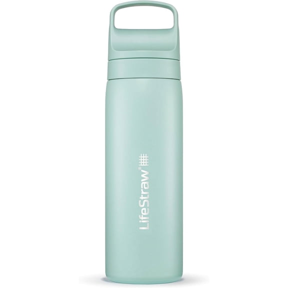 LifeStraw Go Series Double Wall BPA-Free Vacuum Insulated, Stainless Steel Water Filter Bottle for Travel and Everyday use; 18 oz Seafoam