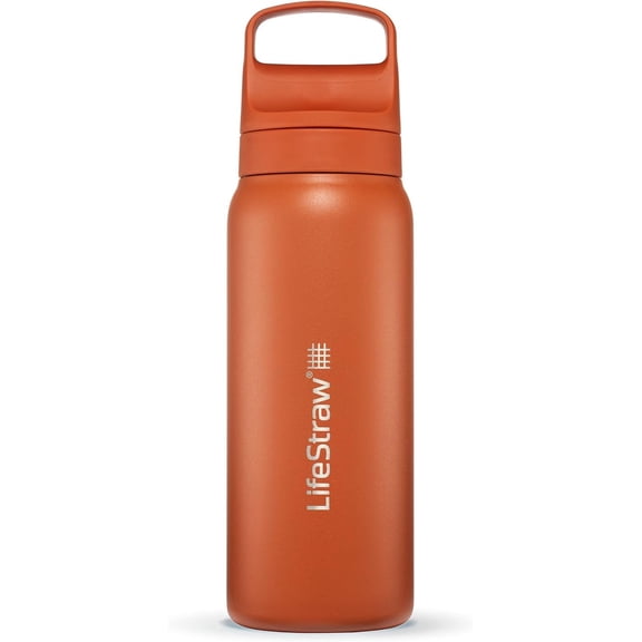 LifeStraw Go Series Insulated Stainless Steel Water Filter Bottle for Travel and Everyday use, 1L Kyoto Orange