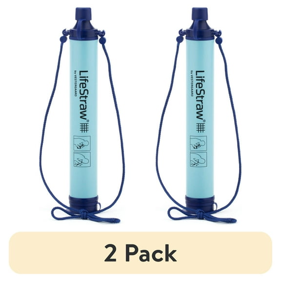 (2 pack) Lifestraw Personal Water Filter for Travel, Hiking, Camping and Survival - Blue