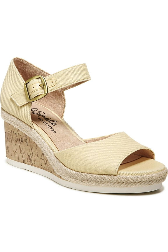 Womens Go For It Buckle Canvas Wedge Heels