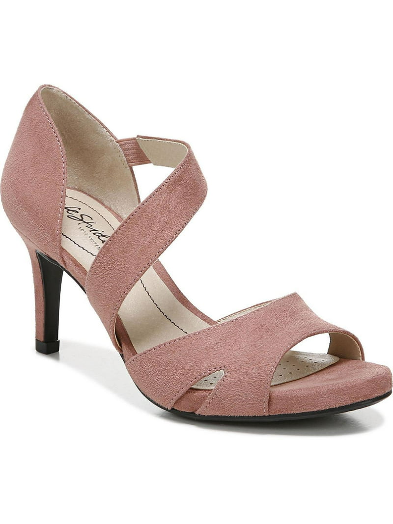 LifeStride Womens Mega Faux Suede Slip On Heel Sandals